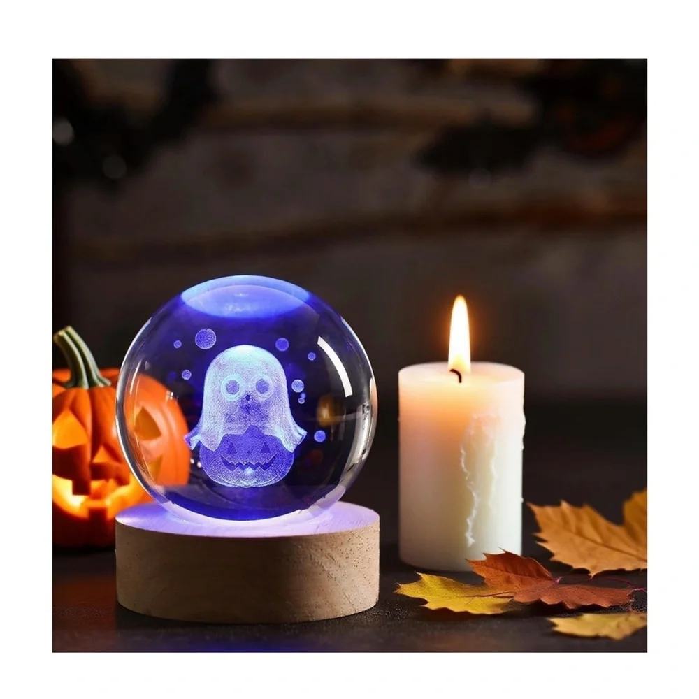 Crystal Pumpkin Ghost Ball Night Light Halloween Light Rechargeable USB Decor - Picture 6 of 6